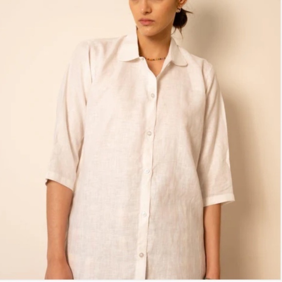 SC&CO Women’s Button down Shirt Linen Rayon Cream Minimalist Lagenlook Sz M - Picture 1 of 12